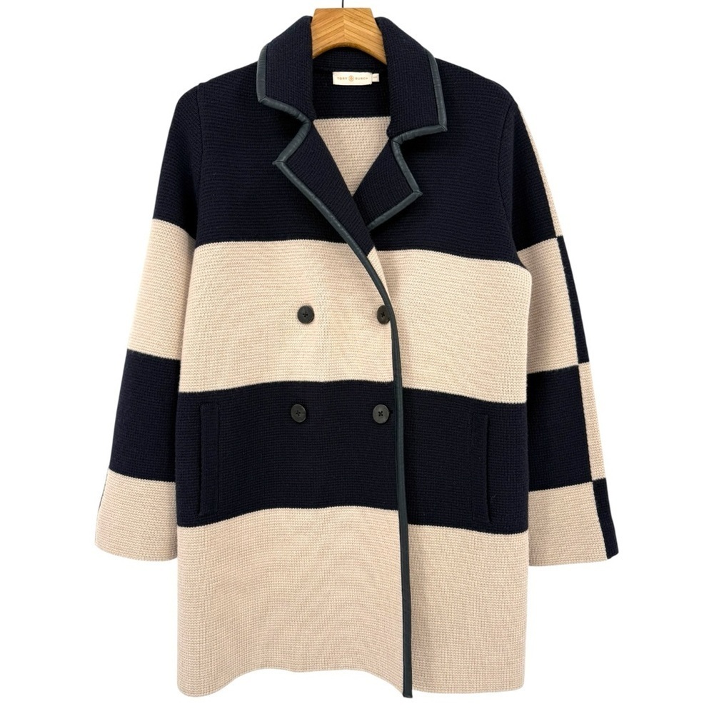 Tory Burch Nautical Colorblock Heavyweight Merino Wool Double Breasted Coat S
